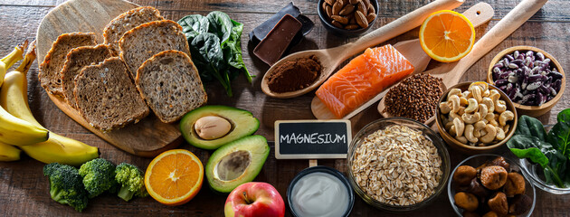 Composition with food products rich in magnesium - obrazy, fototapety, plakaty
