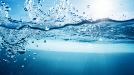  水面に水がはねる水しぶきの背景GenerativeAI - obrazy, fototapety, plakaty