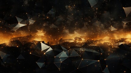 Abstract cosmic geometric luminous sparkling wallpaper background texture with gold, black and white touches. Great as luxury product advertisement banner or celebration postcard.