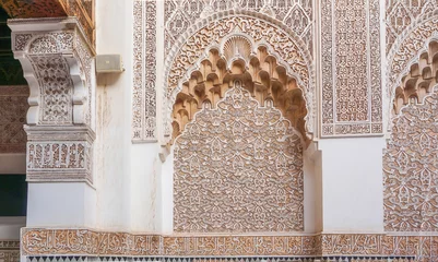 Foto op Plexiglas The outstanding samples of decorations in the Madrassa ben Youssef , Marrakech, Morocco. © Rosen