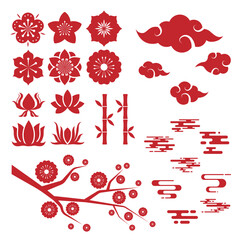 Chinese traditional ornaments, flowers, clouds,