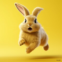 Obraz premium realistic 3d rabbit on yellow background