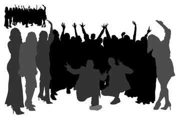 Vector silhouettes of a large group of people having a holiday on a white background, men and women