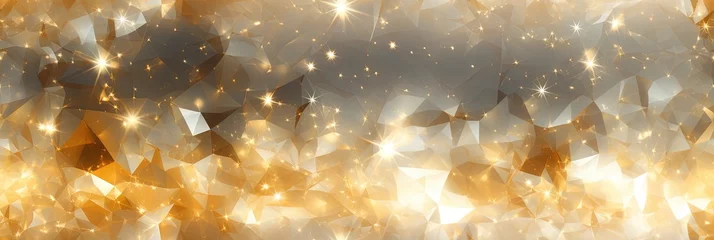 Fotobehang Abstract cosmic geometric luminous sparkling wallpaper background texture with gold, black and white touches. Great as luxury product advertisement banner or celebration postcard. © Merilno