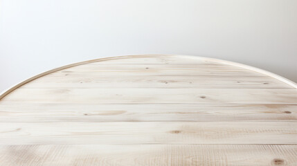 Modern Minimalist Interior Design: Light Wooden Tabletop on White Background - Clean and Empty Space with Top View, Ideal for Mockups and Copy Space.