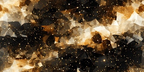 Abstract geometric luminous sparkling wallpaper background texture with gold, black and white touches. Great as luxury product advertisement banner or celebration postcard. - obrazy, fototapety, plakaty