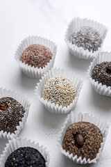 Handmade candies on a white background, close-up