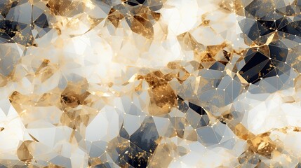 Abstract geometric luminous sparkling wallpaper background with gold, black and white touches. Great as luxury product advertisement banner or celebration postcard.