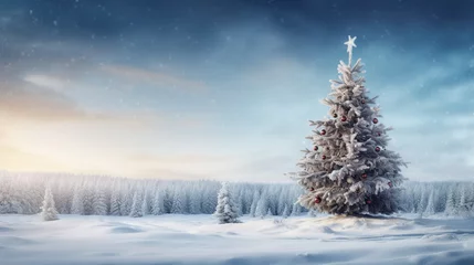 Foto op Plexiglas 冬の風景の美しいクリスマス ツリーGenerativeAI © enopi