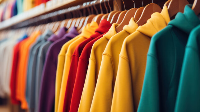 Colorful Hoodies On Hangers