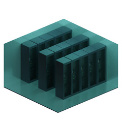 3D render of data hub server computer - 3D png isometric low poly room