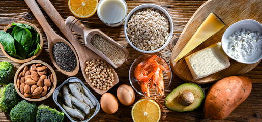 Composition with food products rich in calcium