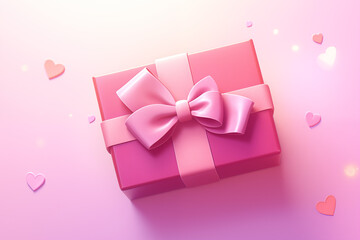 pink gift box present illustration top view with hearts