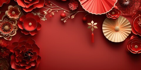 abstract background, Traditional and Festive, Red and Gold, Paper-cut and Lanterns texture, simple 