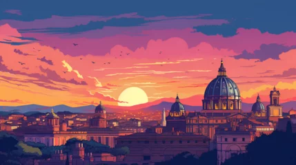 Foto op Canvas city skyline of rome italy 2D cartoon © l1gend