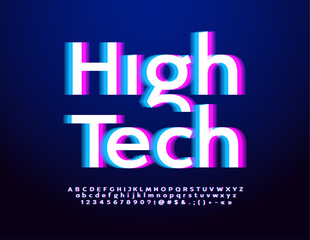 Vector High Tech Alphabet set. Neon futuristic Font. Digital style Letters and Numbers.