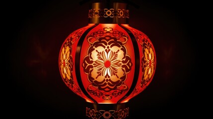 A red and gold traditional Chinese paper lantern, Holography, deep color, mona lisa style, 64K, HDR 