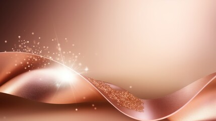 Obraz premium Abstract 3d gold curved ribbon on rose gold background with lighting effect and sparkle with copy space for text. Luxury frame design style