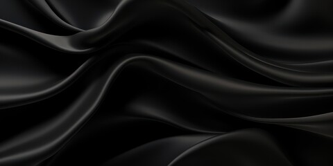 Obraz premium Abstract background metallic black silky fabric, realistic swirling textile illustration, smooth gradients