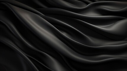 Fototapeta premium Abstract background metallic black silky fabric, realistic swirling textile illustration, smooth gradients