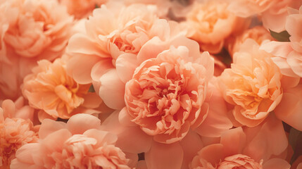 close up macro of beautiful peonies in peach fuzz color of the year 2024 - Powered by Adobe