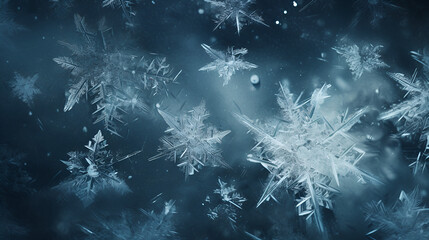 Fototapeta na wymiar snow frost , frozen ice crystals frame on a dark background