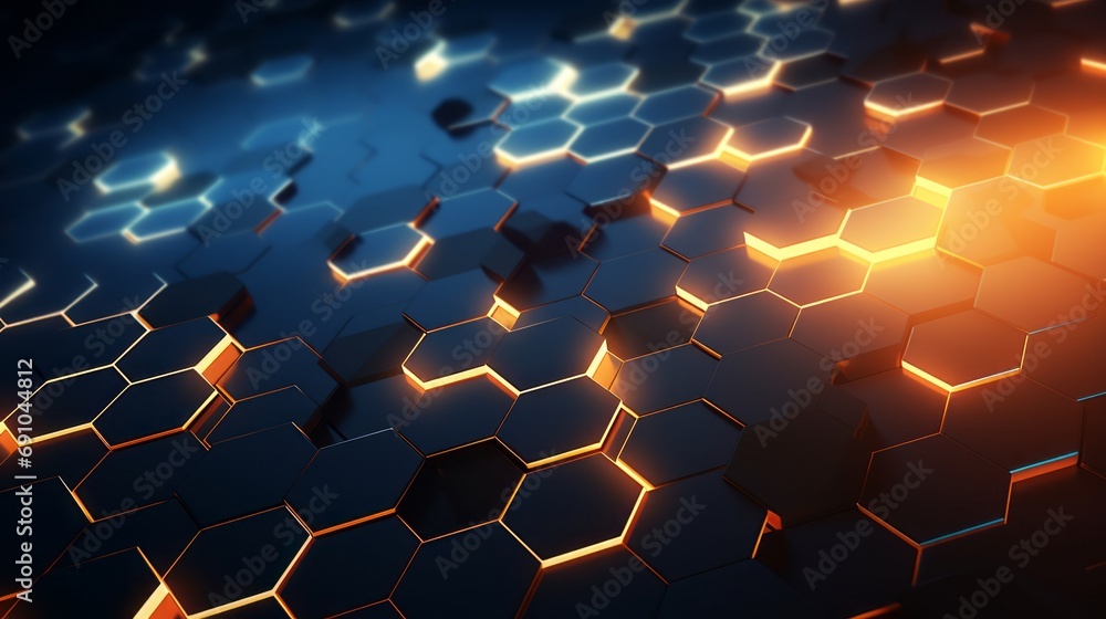 Poster hexagonal glow: abstract background pattern with illuminated lights