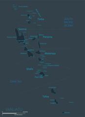 Vanuatu map. High detailed map of Vanuatu with countries, borders, cities, water objects. Vector illustration EPS10
