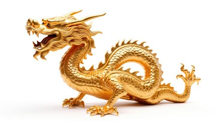 Fototapeta na wymiar Chinese dragon made of gold represents prosperity isolated on white background