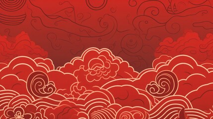 Chinese red wallpaper for desktop, in the style of repeating pattern, han dynasty, western zhou dynasty, qiu shengxian, vivid color scheme, rectangular fields, qing dynasty 