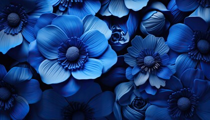 Floral background of voluminous cobalt blue flowers.