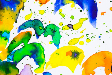 Fototapeta na wymiar Abstract watercolor large and tiny spots on white.