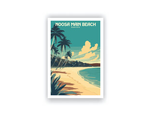 Noosa Main Beach, Australia. Vintage Travel Posters. Vector illustration, art. Famous Tourist Destinations Posters Art Prints Wall Art and Print Set Abstract Travel for Hikers Campers Living Room Deco