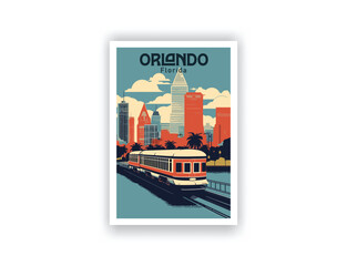 Orlando, Florida. Vintage Travel Posters. Vector illustration, art. Famous Tourist Destinations Posters Art Prints Wall Art and Print Set Abstract Travel for Hikers Campers Living Room Decor