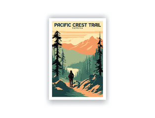 Pacific Crest Trail, California. Vintage Travel Posters. Vector illustration, art. Famous Tourist Destinations Posters Art Prints Wall Art and Print Set Abstract Travel for Hikers Campers Living Room 