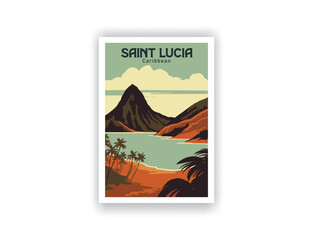 Saint Lucia, Caribbean. Vintage Travel Posters. Vector illustration, art. Famous Tourist Destinations Posters Art Prints Wall Art and Print Set Abstract Travel for Hikers Campers Living Room Decor