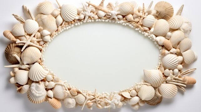 a picture of a coastal-themed, seashell and driftwood wall mirror
