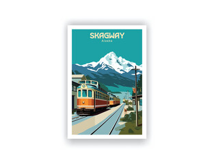 Skagway, Alaska. Vintage Travel Posters. Vector illustration, art. Famous Tourist Destinations Posters Art Prints Wall Art and Print Set Abstract Travel for Hikers Campers Living Room Decor
