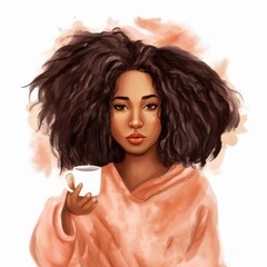 I'm Not A Morning Person Isolated On A White Background African American Hand Drawn Illustration, Generative AI  