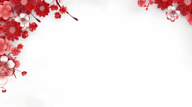 Image of chinese new year celebration, wallpaper, cartoon style ,white background, blank space above the main body of the screen, minimalist