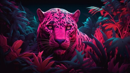 Pink leopard in the jungle. - obrazy, fototapety, plakaty