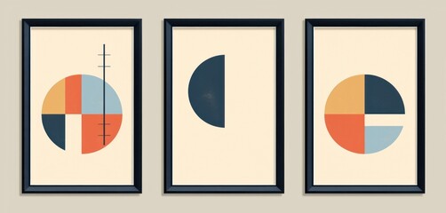 Set of minimalist posters with abstract organic shapes composition, Generative AI 