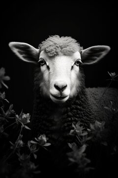 High resolution HD photo portrait of a sheep, black background, detailed, generative AI	