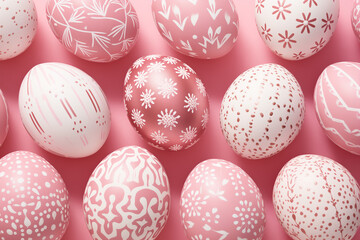 Pattern of pink and white Easter eggs over pink background spring wallpaper