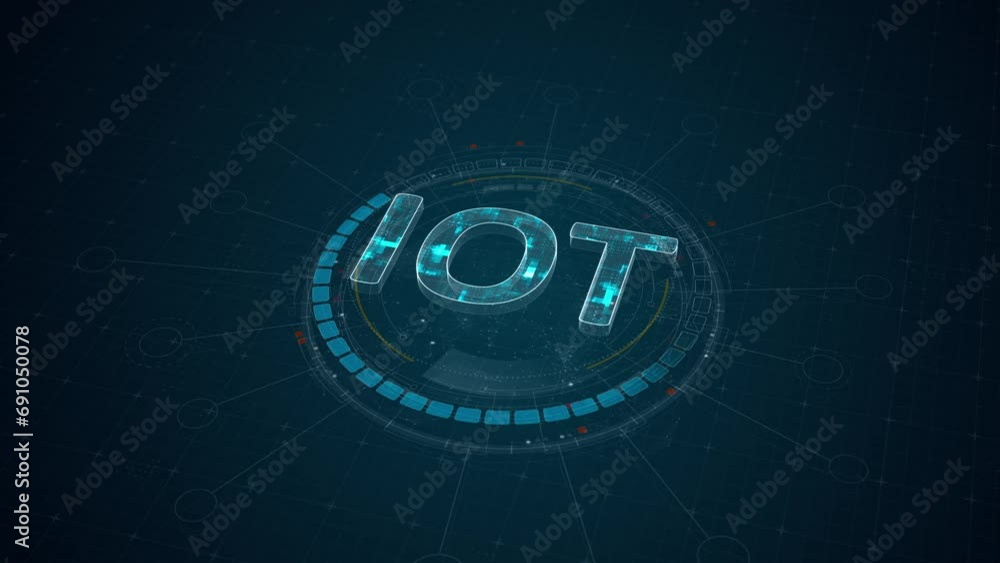 Aufkleber motion graphic of blue digital iot letter and 3d circle futuristic hud elements with internet of thi