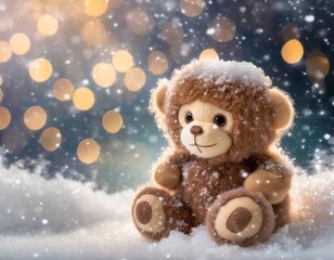 monkey teddy bear toy in the snow