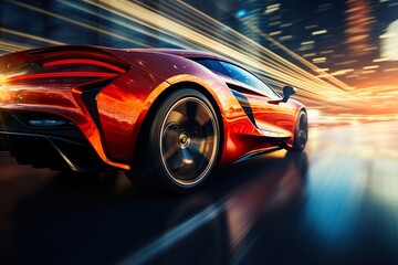 Fototapeta premium a sports car with shiny wheels blurred motion over asphalt