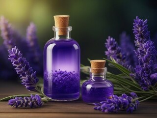 Obraz na płótnie Canvas A serene image featuring essential aromatic oil, particularly soothing lavender, highlighting natural remedies for relaxation and holistic wellness in a tranquil setting.