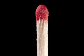 Wooden match with red sulfur head close-up