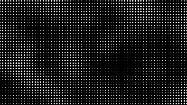 Dynamics of white dots on a black background. Action modern animation. Modern banner template. Halftone style. Dot pattern texture. Dot animation gradient